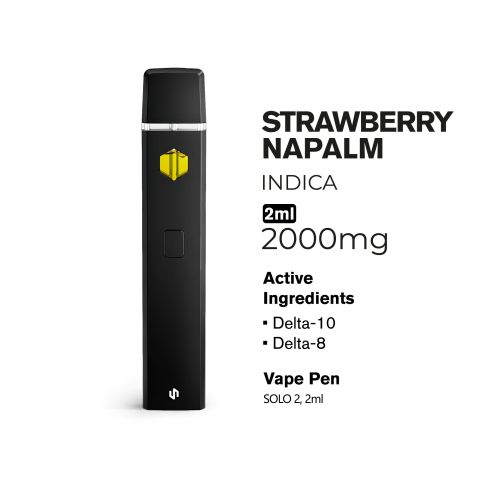 2000mg D10, D8 Vape Pen - Strawberry Napalm - Indica - 2ml - Hyper - Thumbnail 3