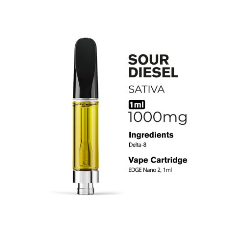 1000mg D8 Vape Cart - Sour Diesel - Sativa - 1ml - Chill Plus - Thumbnail 3