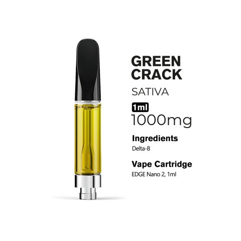1000mg D8 Vape Cart - Green Crack - Sativa - 1ml - Chill Plus - Thumbnail 3