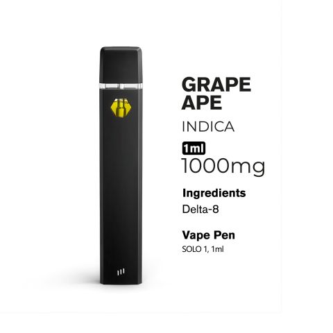 1000mg D8 Vape Pen - Grape Ape - Indica - 1ml - 10X - Thumbnail 3