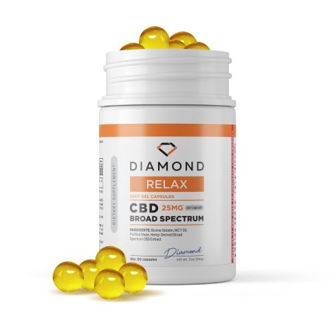 Diamond CBD Soft Gel Capsules - Broad Spectrum CBD - 60ct - 25mg each - 1,500mg total - Thumbnail 2